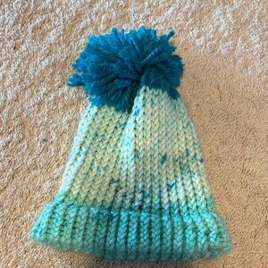Blue Handmade Knit Beanie with Pompom